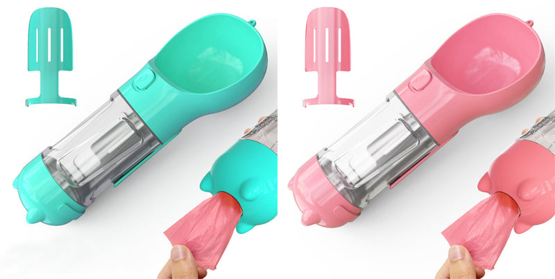 Portable 3-in-1 Dog Water Bottle Feeder with Bowl & Garbage Bag Storage