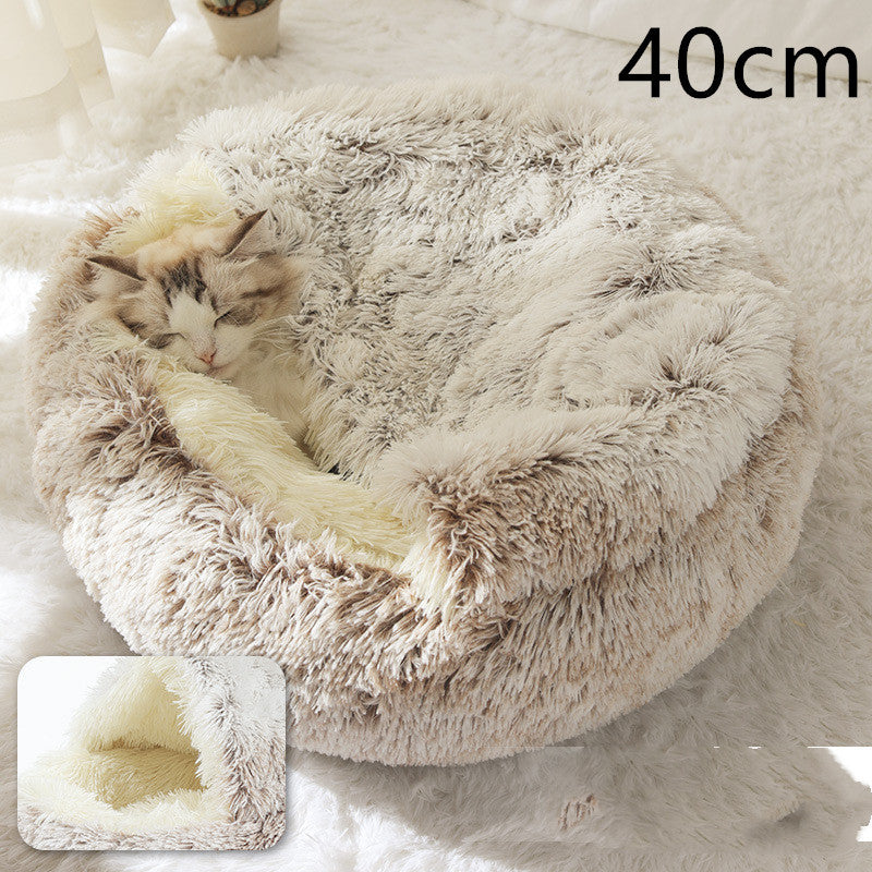 2-in-1 Round Plush Dog & Cat Bed