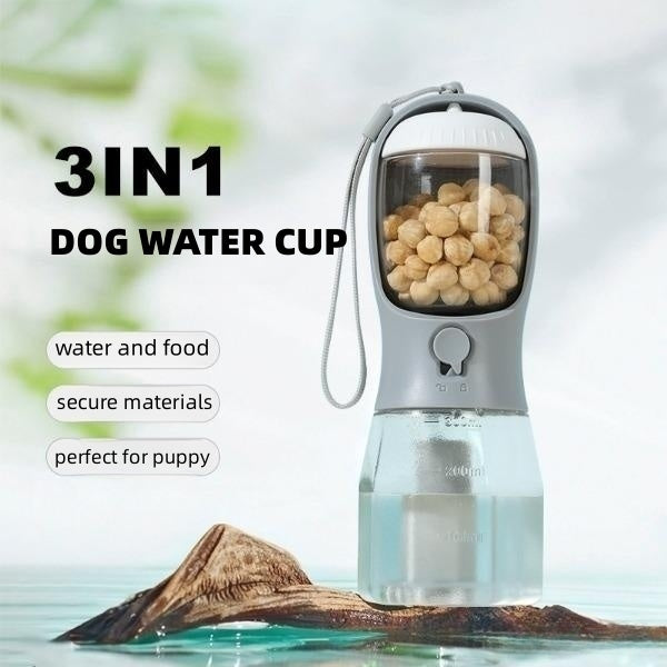 3-in-1 Portable Dog Water Bottle with Food Container & Waste Bag Dispenser